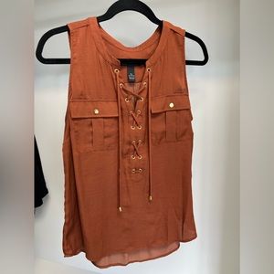 INC INTERNATIONAL CONCEPTS rust color sleeveless top.  Size petite large